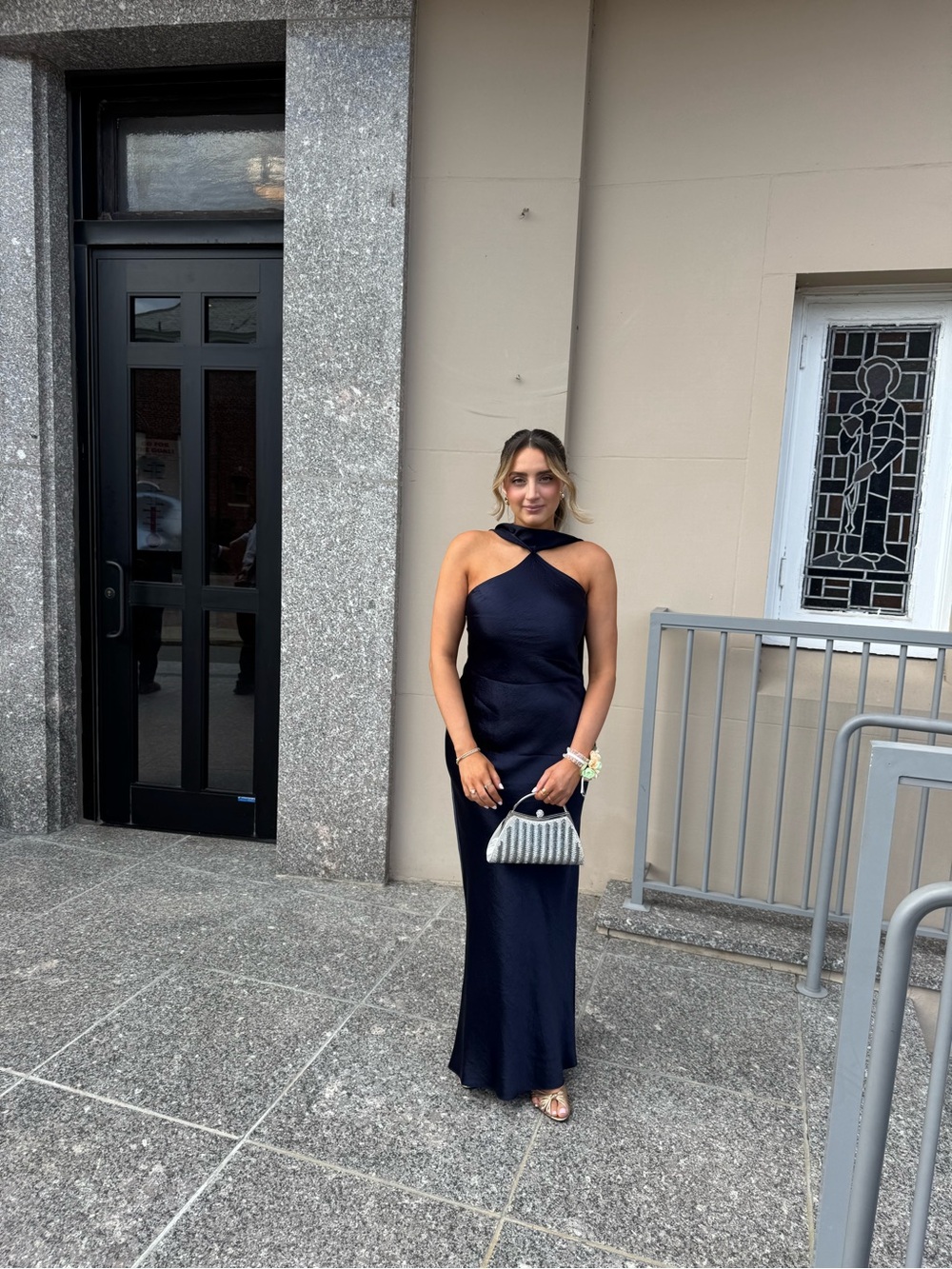 Amanda Uprichard Navy Satin Maxi Dress